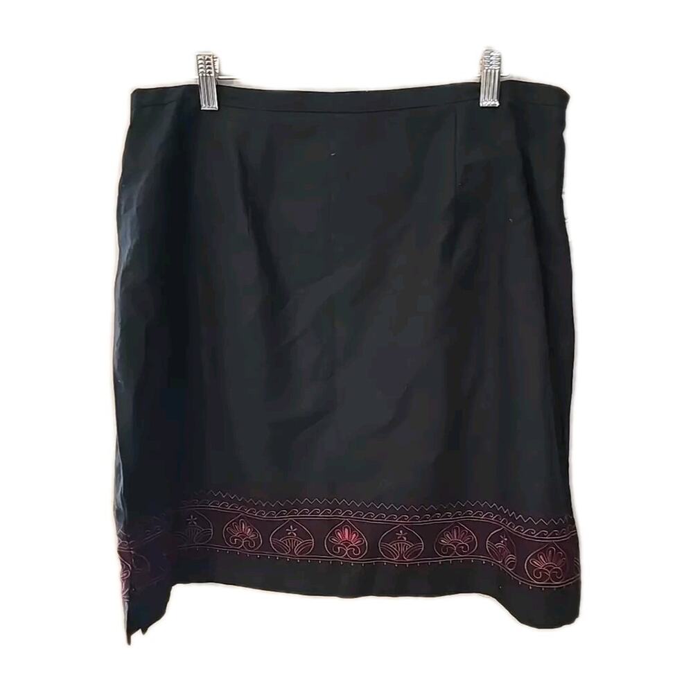 NOS VTG Y2K Preppy Kathie Lee Black Embroidered Floral Straight Mini Skirt Sz 16